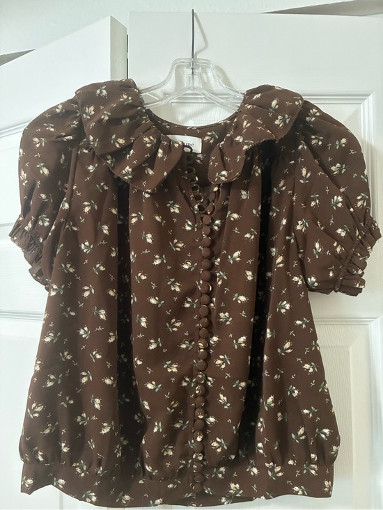 bohme Tops - Bohme Bennie Brown Floral Puff Sleeve Button-Front Blouse